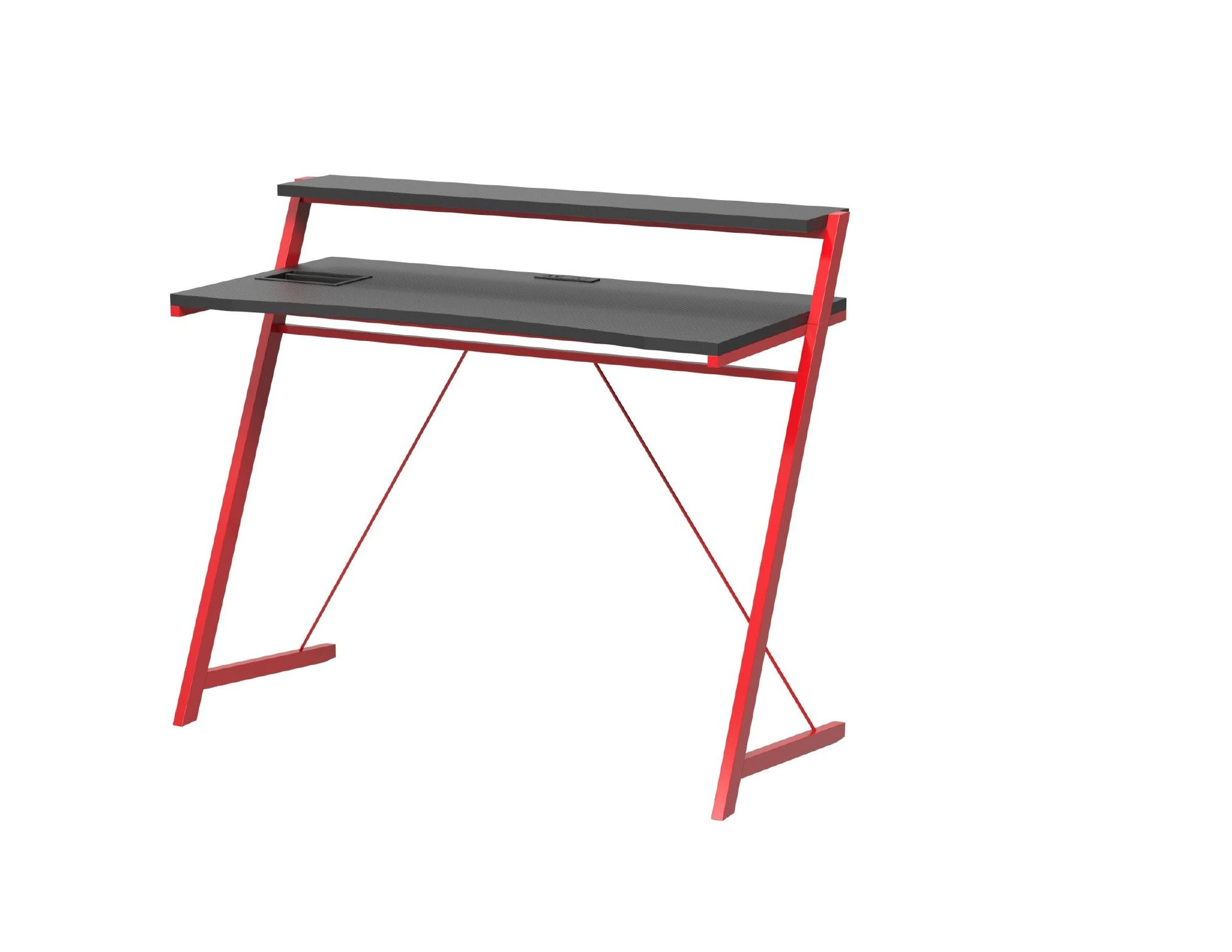 Entry Level Gaming Desks — Gaming Desk
40″ W x 20″ D x 36″ H
o AC outlet/USB A/C
o Accessory tray
o Full width monitor shelf
o Bluetooth LED lights