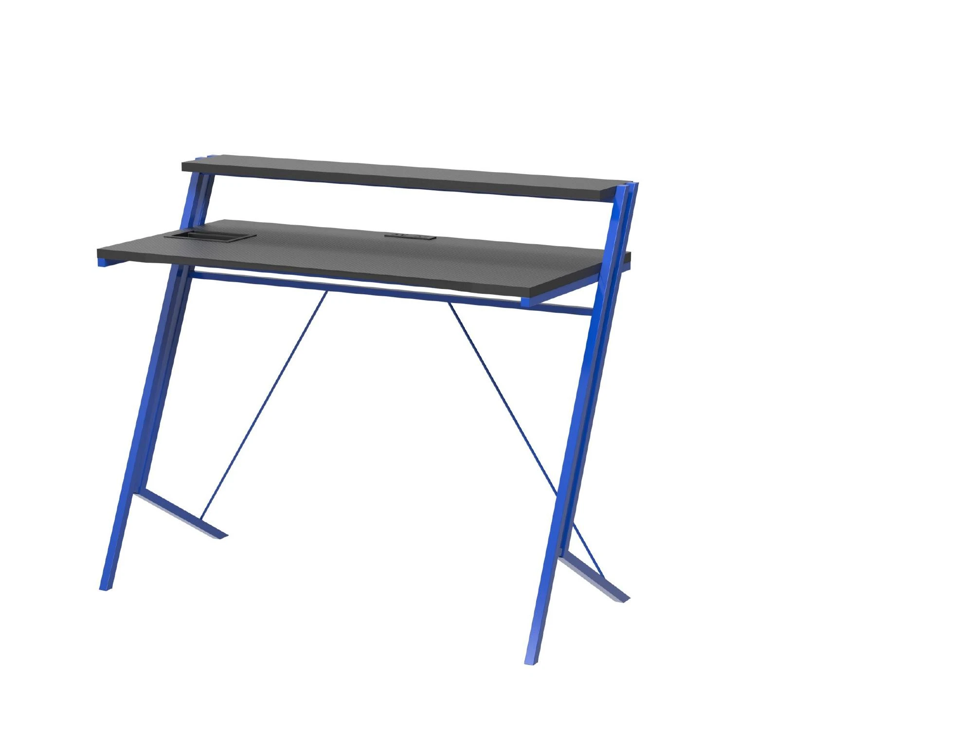 Entry Level Gaming Desks — Gaming Desk
40″ W x 20″ D x 36″ H
o AC outlet/USB A/C
o Accessory tray
o Full width monitor shelf
o Bluetooth LED lights