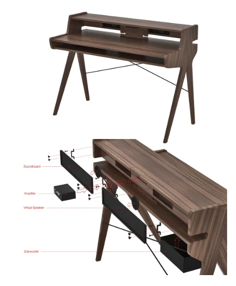 Functional Furniture — Desk with integrated Bluetooth audio system.